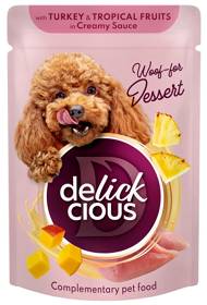 Delickcious Turkey&Tropicial Fruits in Creamy Sauce Mokra Karma z indykiem dla psa 80g