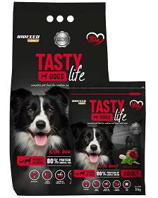 Biofeed Tasty Dogs Beef Adult Medium&Large Sucha Karma z wolowiną dla psa 12kg+3kg GRATIS