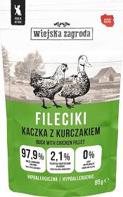 Wiejska Zagroda Kot Kitten Mokra Karma Hipoalergiczna Fileciki z kaczką i kurczakiem 85g SASZETKA