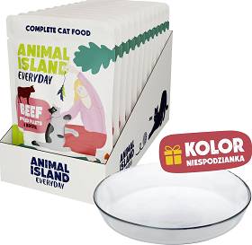 Animal Island Everyday Beef in Broth Mokra Karma z wołowiną w rosole dla kota 12x85g + Talerzyk GRATIS