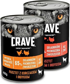Crave Pies Adult Mokra karma z kurczakiem i indykiem 400g + Crave Karma mokra (losowy smak) 400g (1+1 GRATIS ) [Data ważności: 07.10.2022]