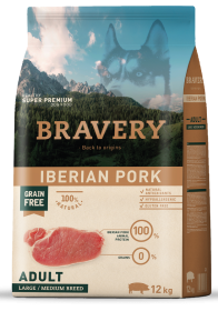 Bravery Adult Large/Medium Iberian Pork Sucha Karma z wieprzowiną dla psa 12kg 