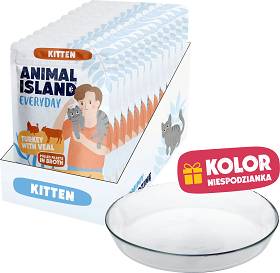 Animal Island Everyday Kitten Turkey&Veal in Broth Mokra Karma z indykiem i cielęciną w rosole dla kociąt 12x85g + Talerzyk GRATIS
