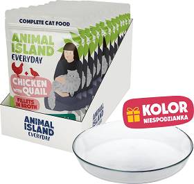 Animal Island Everyday Chicken&Quail in Broth Mokra Karma z kurczakiem i przepiórką w rosole dla kota 12x85g + Talerzyk GRATIS