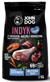 John Dog Pies Premium Puppy Indyk z łososiem, kaczką i jagnięciną Sucha karma 3kg