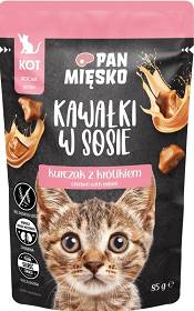 Pan Mięsko Kitten Mokra Karma z kurczakiem i królikiem 85g (sos)
