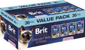 Brit Premium Kot Sterilised Delicate Fillets in Gravy Value Pack Filety w sosie 36x85g PAKIET