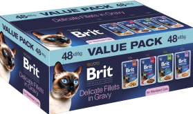 Brit Premium Kot Sterilised Delicate Fillets in Gravy Value Pack Filety w sosie 48x85g PAKIET