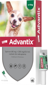 Bayer Advantix na kleszcze krople dla psa poniżej 4kg 0.4ml (4 pipety)