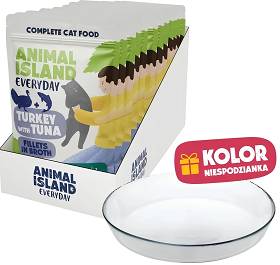 Animal Island Everyday Turkey&Tuna in Broth Mokra Karma z indykiem i tuńczykiem w rosole dla kota 12x85g + Talerzyk GRATIS