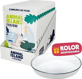 Animal Island Everyday White Fish in Broth Mokra Karma z białą rybą w rosole dla kota 12x85g + Talerzyk GRATIS