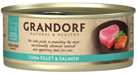 Grandorf Adult Tuna&Salmon Fillet Mokra Karma z tuńczykiem i łososiem  w sosie dla kota 70g
