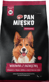 Pan Mięsko Pies Medium Adult Półwilgotna Karma z wołowiną i jagnięciną dla psa 1kg