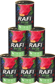 Rafi Pies with Game Mokra Karma z dziczyzną, borówką i żurawiną 12x400g PAKIET