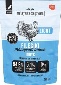 Wiejska Zagroda Light Pies Mokra Karma Monoproteinowe Fileciki z indyka 280g SASZETKA