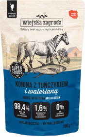 Wiejska Zagroda Mokra Karma Hipoalergiczna z koniną i tuńczykiem dla kota 100g SASZETKA