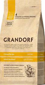 Grandorf Adult Sterilized 4 Meat Recipe Sucha Karma z indykiem, kaczką, dzikiem i jagnięciną dla kota 2kg