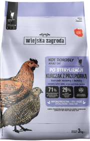 Wiejska Zagroda Sterlised Adult Sucha Karma z kurczakiem i przepiórką dla kota 3kg