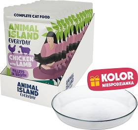 Animal Island Everyday Chicken&Lamb in Broth Mokra Karma z kurczakiem i jagnięicną w rosole dla kota 12x85g + Talerzyk GRATIS