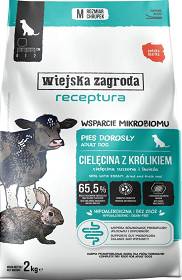 Wiejska Zagroda Receptura Wsparcie Mikrobiomu Pies Medium Adult Sucha Karma z cielęciną i królikiem 2kg