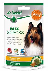 Dr Seidel Smakołyki MIX 2w1 z nadzieniem na piękną sierść i świeży oddech dla psa 90g