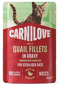 Carnilove Kot Adult Sterilised Quail Fillets in Gravy Mokra Karma z przepiórką 85g