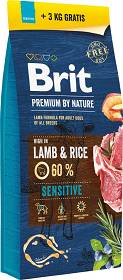 Brit Premium by Nature Pies Adult Sensitive Lamb & Rice Sucha Karma z jagnięciną 15kg + 3kg GRATIS