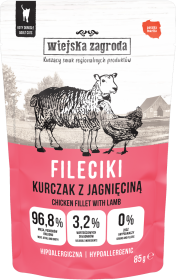 Wiejska Zagroda Mokra Karma Hipoalergiczna z kurczakiem i jagnięciną dla kota 85g SASZETKA