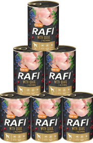 Rafi Pies with Quail Mokra Karma z przepiórką, borówką i żurawiną 12x400g PAKIET