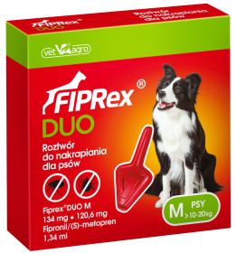 Fiprex Duo na kleszcze i pchły krople dla psa 10-20kg rozm. M (1 pipeta) [Data ważności: 24.09.2022]
