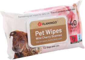 Flamingo Pet Wipes Chusteczki nawilżane o zapachu dzikiej wiśni dla psa i kota 40szt.