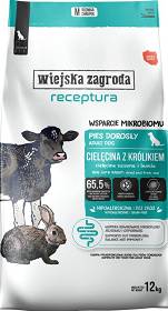 Wiejska Zagroda Receptura Wsparcie Mikrobiomu Pies Medium Adult Sucha Karma z cielęciną i królikiem 12kg